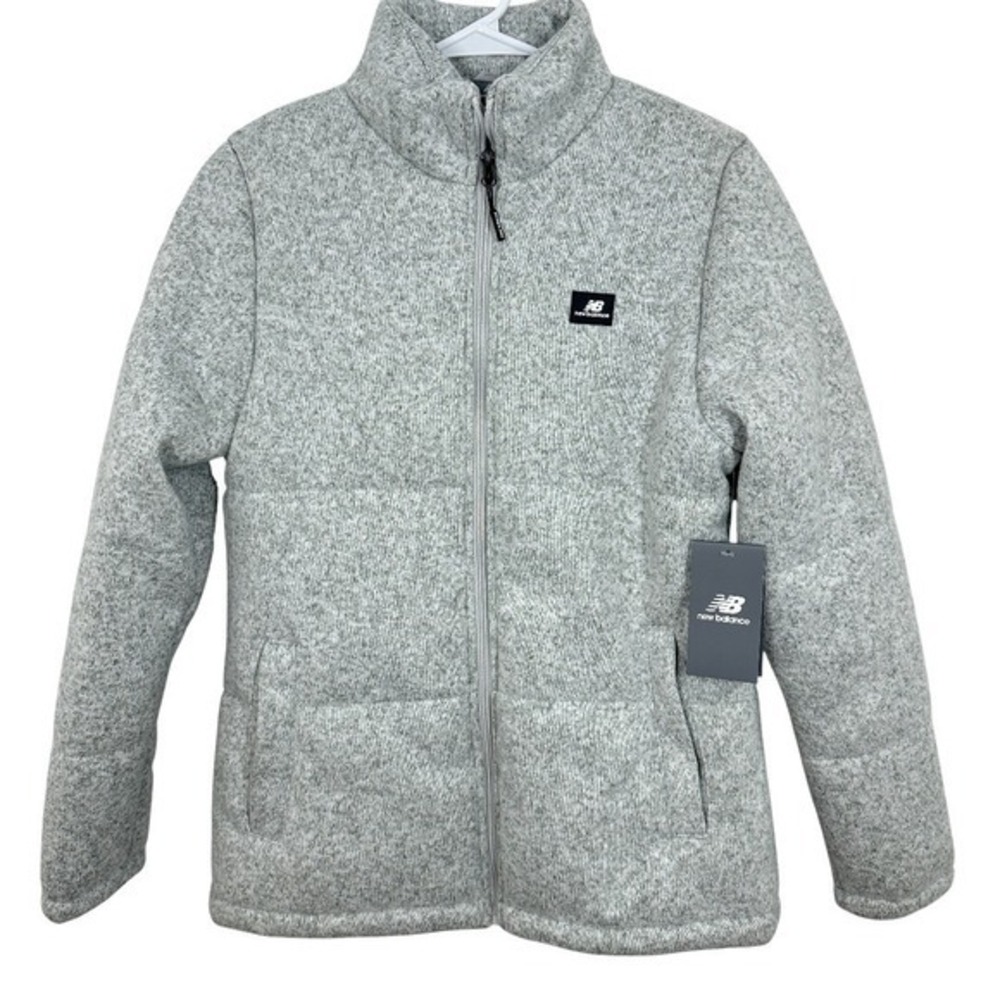 New Balance Women Sweater Fleece Quilted Jacket Light Gray Full Zip Athletic NWT